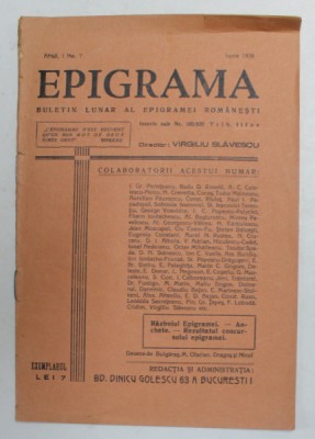 EPIGRAMA - BULETIN LUNAR AL EPIGRAMEI ROMANESTI , ANUL I , NR. 7 , IUNIE 1939 foto