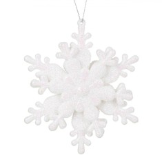 Ornament Brad Crăciun 3D, Fulg Zăpadă, Glitter Alb Holografic, 10x10cm, Plastic