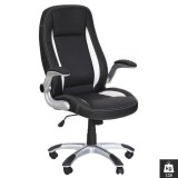 Scaun directorial HM SATURN, Cadru Polipropilena, Piele ecologica, Cotiere ajustabile, Mecanism de balansare, 120 Kg, Negru