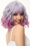 Peruca Luxiremi mov specială, scurtă, p&acirc;nă la umeri, cu bucle ondulate, tip bob cu franjuri, din fibră sintetică, pentru cosplay, pentru femei