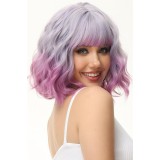 Peruca Luxiremi mov specială, scurtă, p&acirc;nă la umeri, cu bucle ondulate, tip bob cu franjuri, din fibră sintetică, pentru cosplay, pentru femei