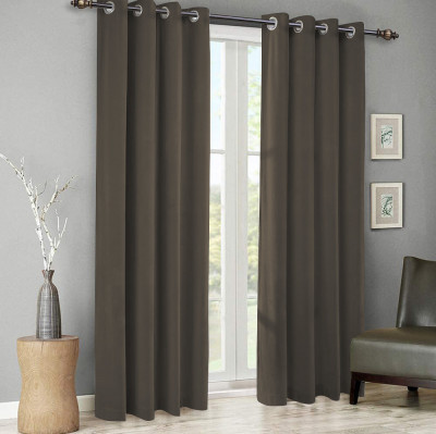 Draperie din catifea cu inele negre, Madison, 250x260 cm, densitate 700 g/ml, Wood brown, 1 buc foto