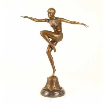 Dansatoare Art Deco-statueta din bronz pe un soclu din marmura BJ-25 foto