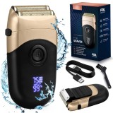 Cumpara ieftin Aparat de Ras Electric 7500 RPM, Shaver, Trimmer, Fara Fir, LED, Lame Duble, Autonomie 90 min, Blocare, USB-C, Portabil, Negru/Auriu