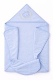 Prosop bebelusi bleu cu gluga si broderie coroana, bumbac fin si absorbant