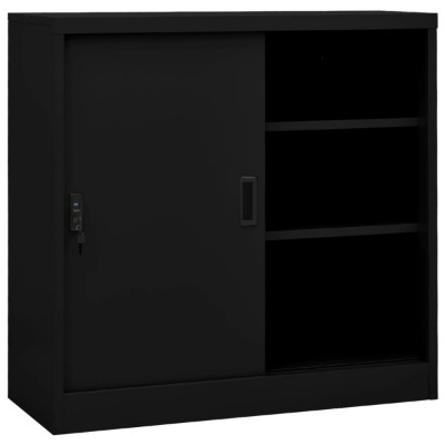 vidaXL Dulap de birou cu ușă glisantă, negru, 90x40x90 cm, oțel foto