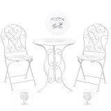 Set 2 scaune pliabile si masa fier forjat alb negru &Oslash; 60 cm x 70 h / 40 cm x 40 cm x 92 h (x2) Elegant DecoLux, Clayre &amp; Eef