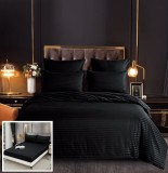 Cumpara ieftin Lenjerie Pat Damasc Negru, 6 Piese, Cu Elastic 180x200 cm. Set Pilota 200x230, Cearceaf si Fete Perna 70x70 + 55x75 cm