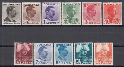 ROMANIA 1935 LP 112 REGELE CAROL II UZUALE CU INSCRIPTIA POSTA SERIE MNH foto