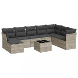 Set canapele de gradina cu perne, 9 piese gri deschis poliratan