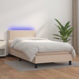 Pat cu arcuri, cu saltea si LED cappuccino 90x190 cm, piele eco GartenMobel Dekor, vidaXL