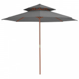 Umbrelă de soare dublă, st&acirc;lp din lemn, 270 cm, antracit, vidaXL