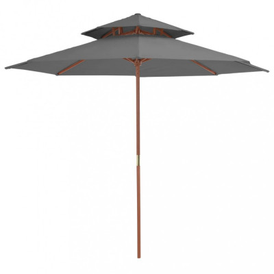 Umbrelă de soare dublă, st&amp;acirc;lp din lemn, 270 cm, antracit foto