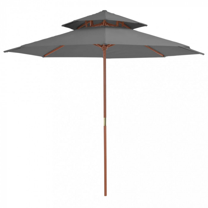 Umbrelă de soare dublă, st&acirc;lp din lemn, 270 cm, antracit