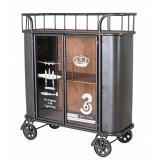 Minibar industrial din lemn masiv cu roti metalice LOF056, Comode si bufete