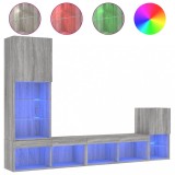 Unitati de perete TV cu LED-uri, 4 piese, gri sonoma, lemn