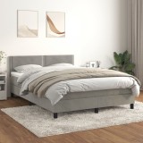 VidaXL Pat box spring cu saltea, gri deschis, 140x190 cm, catifea