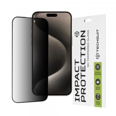 Folie de protectie Ecran Privacy Techsuit pentru Apple iPhone 15 Pro Max, Sticla Securizata, Full Glue, 111D