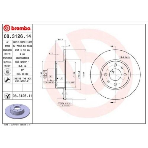 Set discuri frana Alfa Romeo: 164 (164); Fiat: Bravo 2 (198), Croma (154), Linea (323), Multipla (186), Stilo (192); Lancia: Delta 3 (844), Lybra (83