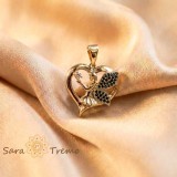 Cumpara ieftin Pandantiv Inima Ingerului , Pandantiv placat cu aur 14K cu zirconia alb si accente negre