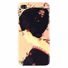 Husa silicon pentru Apple Iphone 4 / 4S, Japanese Geisha Illustration Cherry Blossom