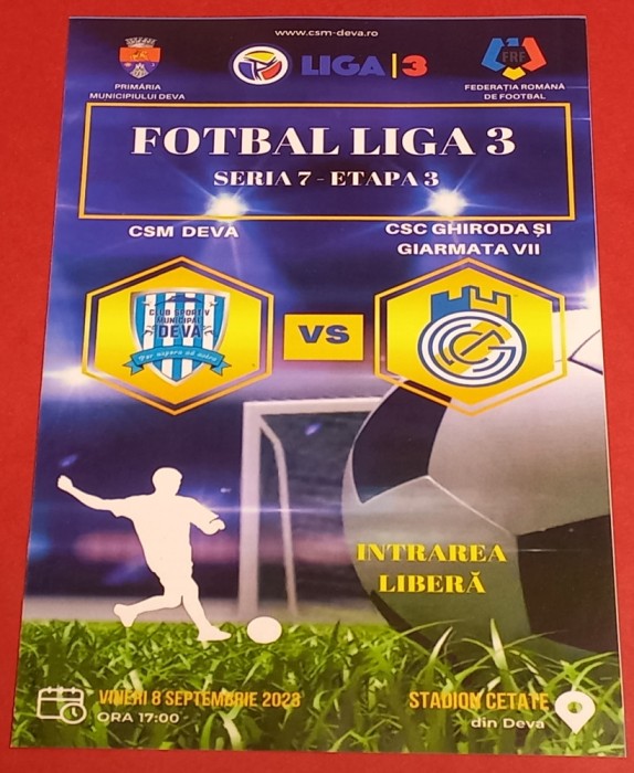 Program meci fotbal CSM DEVA - GHIRODA SI GIARMATA VII (08.09.2023)