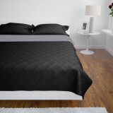 Cumpara ieftin Cuvertură matlasată cu doua fețe 170 x 210 cm, Negru/gri, vidaXL