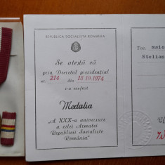 1974-Medalie A 30-a aniv.a zilei armatei+legitimatie