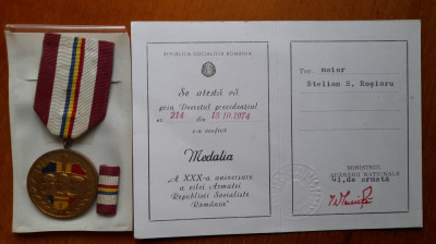 1974-Medalie A 30-a aniv.a zilei armatei+legitimatie foto