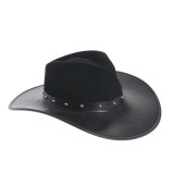 Palarie neagra cu bor din piele sintetica