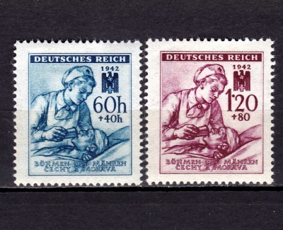 ✅ (S40) Germania Reich 1942 Protectorat Boemia și Moravia &amp;quot;Crucea Rosie&amp;quot; ,serie Mi.111/112 , MH ( sarniera ) foto