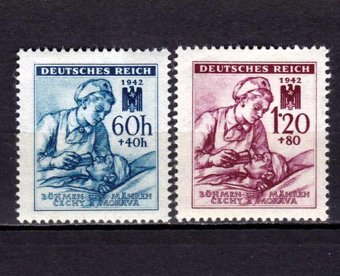 ✅ (S40) Germania Reich 1942 Protectorat Boemia și Moravia &quot;Crucea Rosie&quot; ,serie Mi.111/112 , MH ( sarniera )