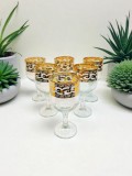 Set 6 pahare cu decor auriu din sticlă