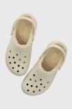Crocs papuci Classic Platform Lined Clog femei, culoarea bej, cu platforma, 207938
