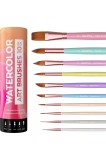 Set 10 Bucati Pensule Acuarelă Nicpro Nailon Maner Lemn Culori Macaron pentru Pictura Acrilice Ulei