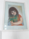Tablou in ceracolor anii &#039;70 &quot;Fata cu flori&quot; dimensiunea 45x32 cm., Portrete, Pastel, Altul
