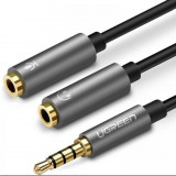 CABLU audio Ugreen &quot;AV141&quot; stereo 3.5 mm jack (T) la 2 x 3.5 mm jack (M), 0.20 m, conectori auriti, negru 30619