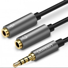CABLU audio Ugreen "AV141" stereo 3.5 mm jack (T) la 2 x 3.5 mm jack (M), 0.20 m, conectori auriti, negru 30619