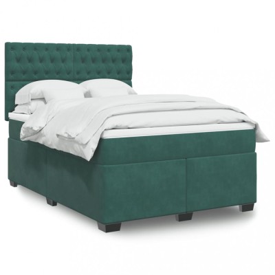 vidaXL Pat box spring cu saltea, verde &amp;icirc;nchis, 140x190 cm, catifea 3290915 foto