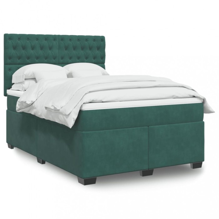 vidaXL Pat box spring cu saltea, verde &icirc;nchis, 140x190 cm, catifea 3290915