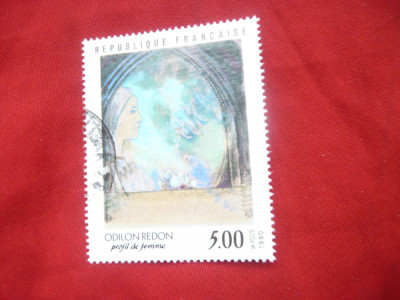 Serie 1 valoare Franta 1990 - Pictura - de Odilon Redon ,stampilat foto