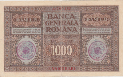ROMANIA 1000 LEI BGR 1917 F stampilata Bucuresti Ad-tia Financiara foto