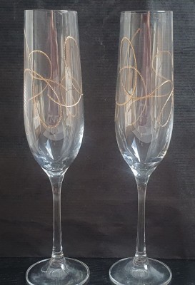 Serviciu-set 2 cupe sampanie din Cristal Bohemia ,ceremonii,eveniment casatorie foto
