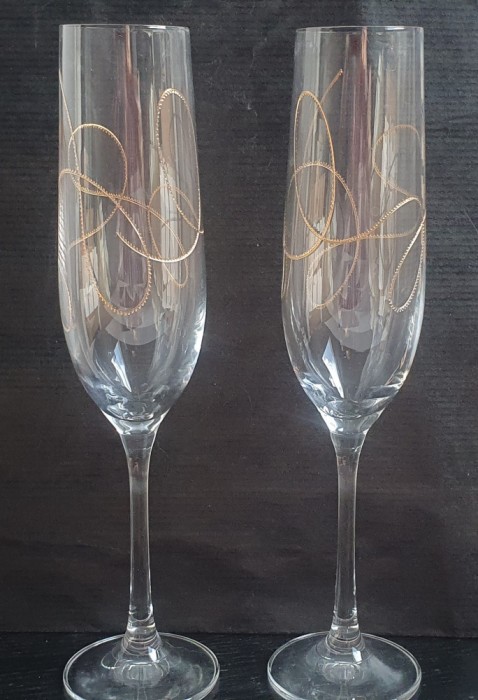 Serviciu-set 2 cupe sampanie din Cristal Bohemia ,ceremonii,eveniment casatorie