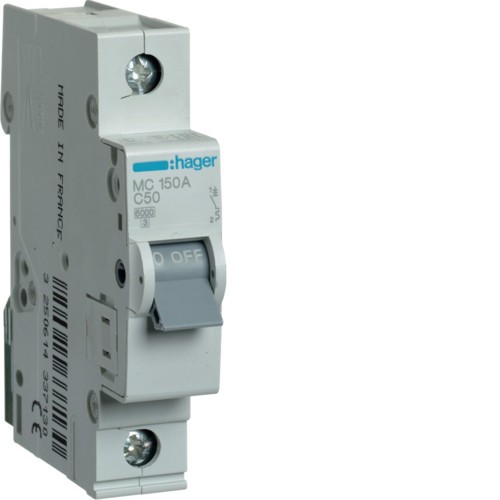 Siguranta automata 50A 1P Curba C 6ka Hager MC150A