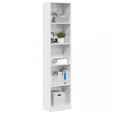 Gossi biblioteca, alb extralucios, 40x24x176 cm, lemn prelucrat foto