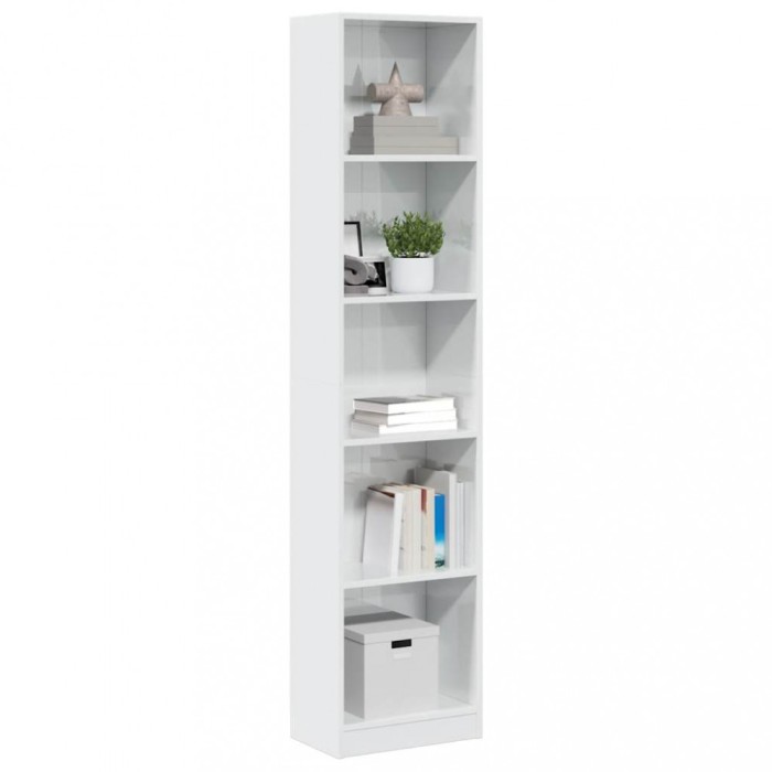 Gossi biblioteca, alb extralucios, 40x24x176 cm, lemn prelucrat