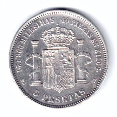 SPANIA 5 PESETAS 1871 SD M ARGINT XF foto