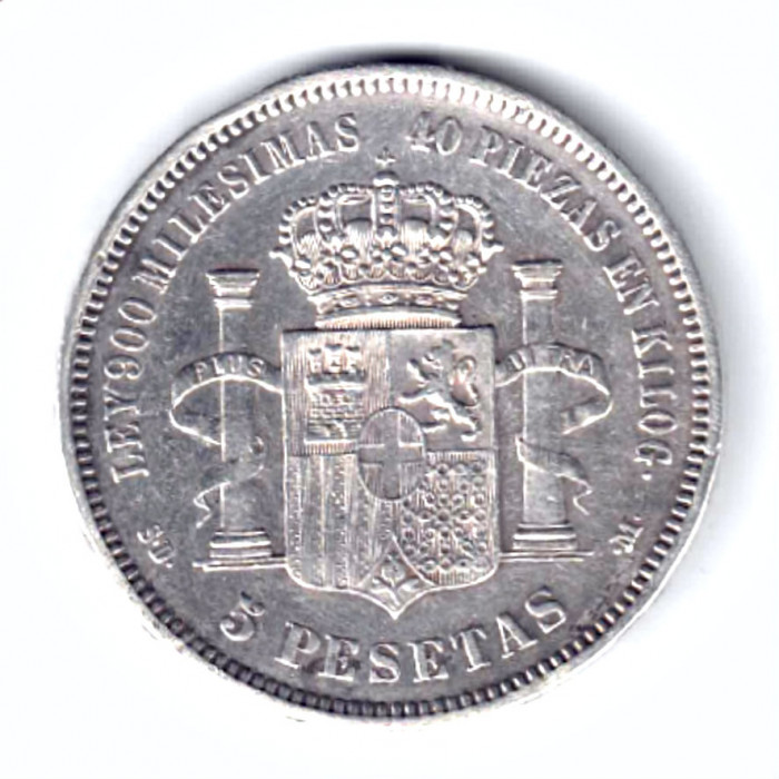 SPANIA 5 PESETAS 1871 SD M ARGINT XF