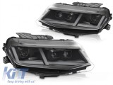Set de faruri LED de tuning potrivit pentru Chevrolet Camaro 2016-2018 cu baza neagra, cu semnalizatoare dinamice, pentru modelul cu lumini DRL de fab